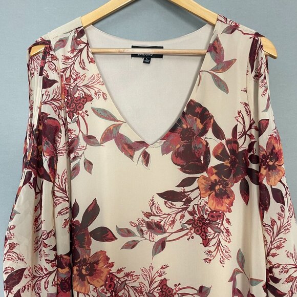 Lulus Shifting Dears Floral Shift Dress Cut Out Sleeve Beige Cream Mini Large - Picture 5 of 16